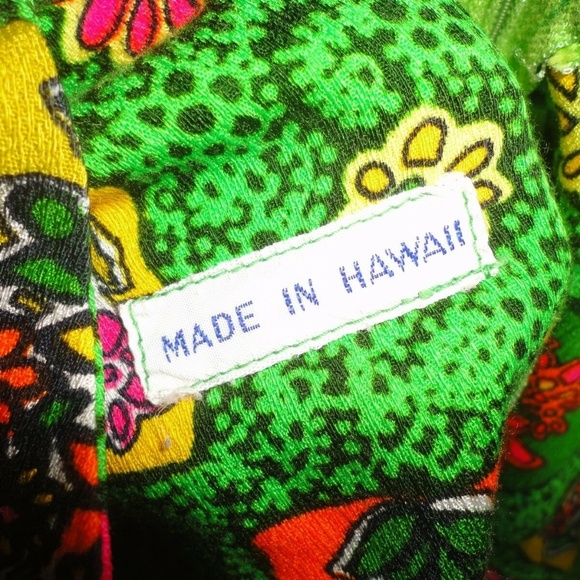 Vintage Made in Hawaii Floral Green Dress Smaller - Picture 3 of 7